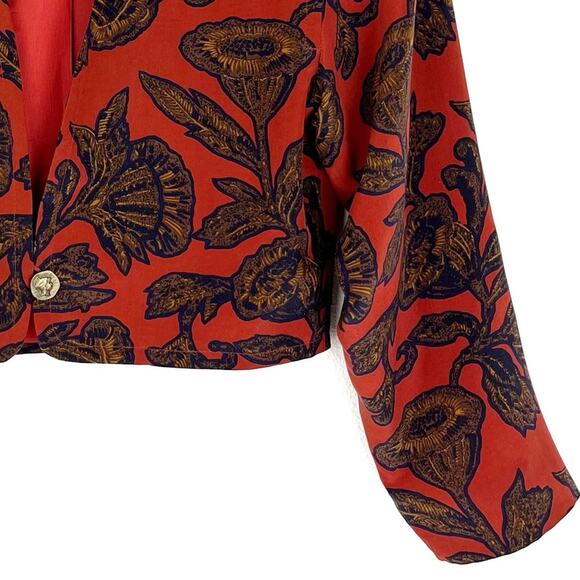 Vintage Anthony Michael Silk Bolero Jacket Red Gold Floral Cameo Button Cropped - Picture 5 of 8